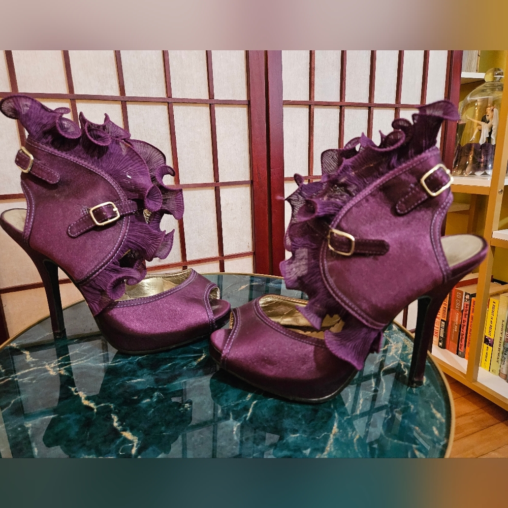 Purple Platform Heels with Ruffles